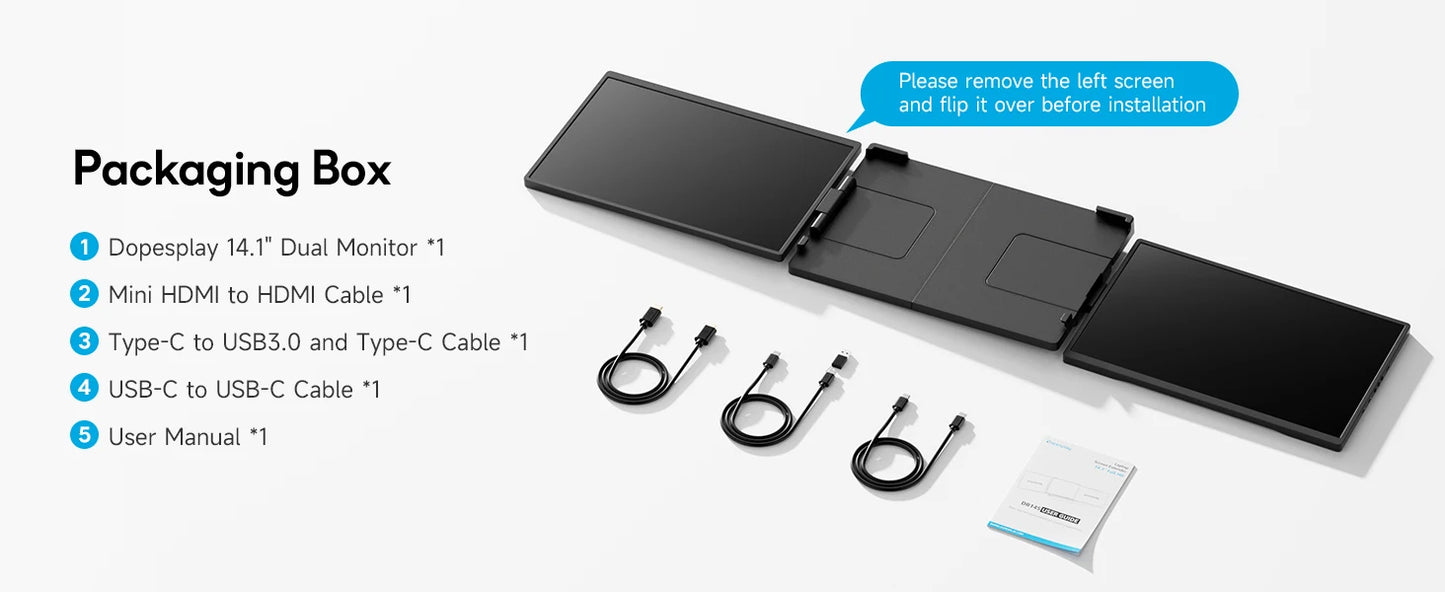 RDT Dopesplay Triple Dual Laptop Screen Extender FHD 1200P 14.1 inch Portable Monitors For Windows Mac Android Laptops 14-17.3inch