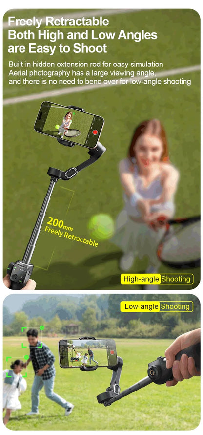 RDT 3-Axis Handheld Gimbal Phone Stabilizer with Extension Rod  8.0 Anti Shake Face Tracking for Phone Outdoor Shooting Vlog