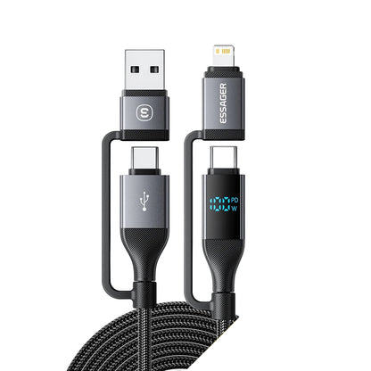 RDT 4 In 1 Digital Display USB Cable Type C 100W PD Fast Charging Wire For iPhone Macbook iPad Xiaomi Type C Lighting Cable
