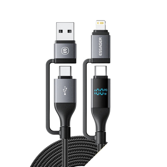 RDT 4 In 1 Digital Display USB Cable Type C 100W PD Fast Charging Wire For iPhone Macbook iPad Xiaomi Type C Lighting Cable