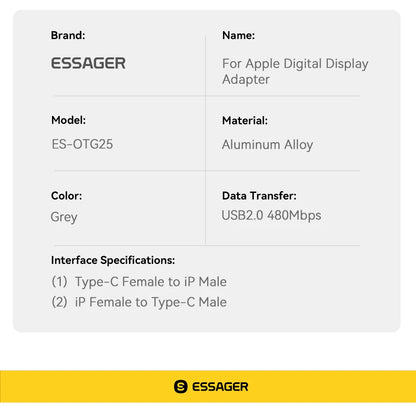 RDT Type C Adapter Digital Display PD 60W Fast Charging Lightning iPhone 16 15 14 13
