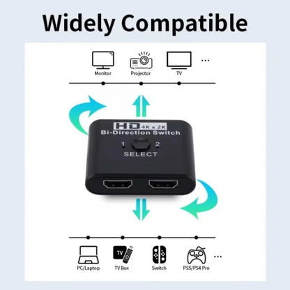 RDT 4K 60Hz HDMI Bi-Directional Switch 2x1 Splitter 2 Ports Input 1 Output For PC Laptop Monitor TV Projector Audio Video Converter