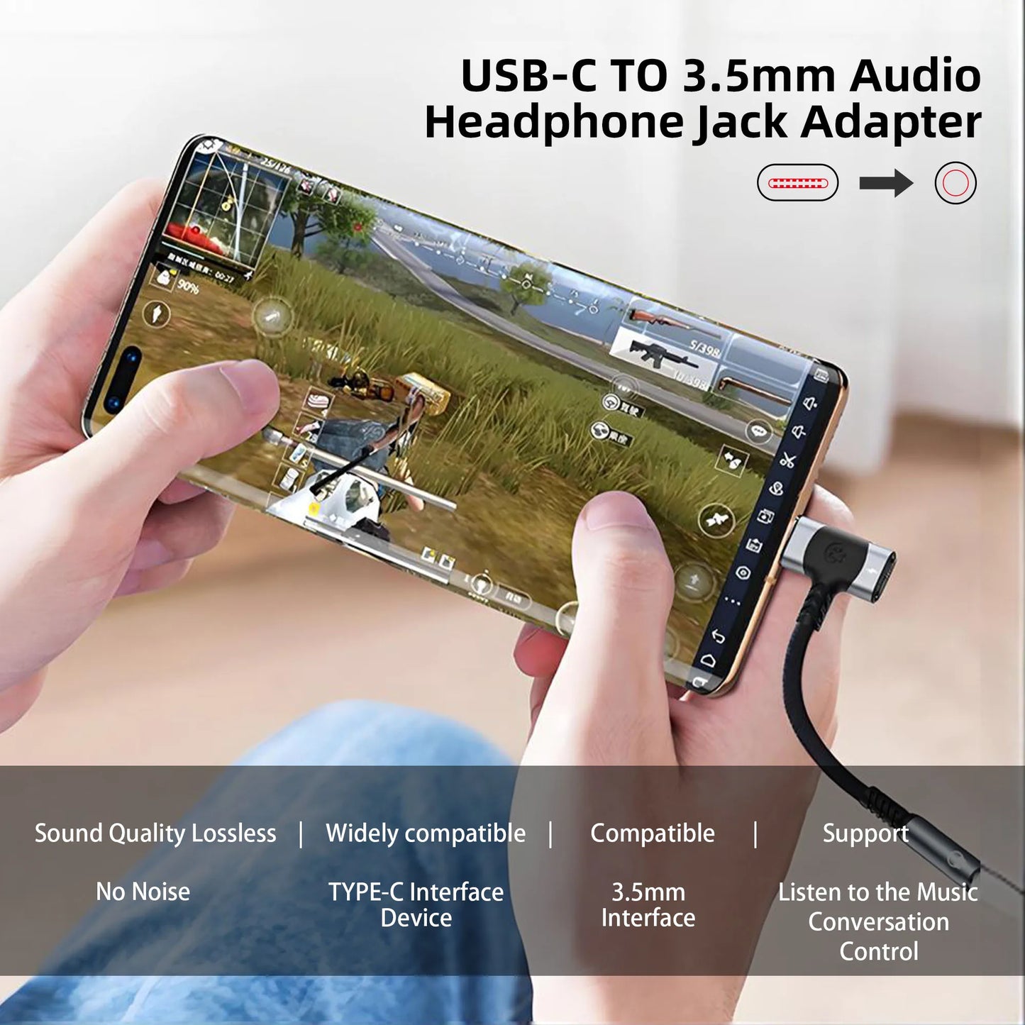 RDT USB C to 3.5mm earphones and charger adapter 2-in-1 C-type to Aux microphone jack, with PD 100W fast charging