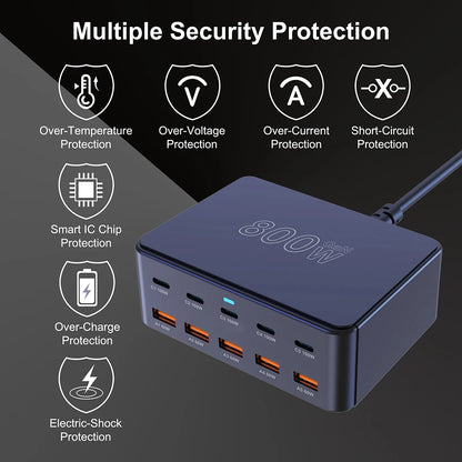 RDT 800W USB C Charger Multiport Fast Charging Station for iPhone 15 16