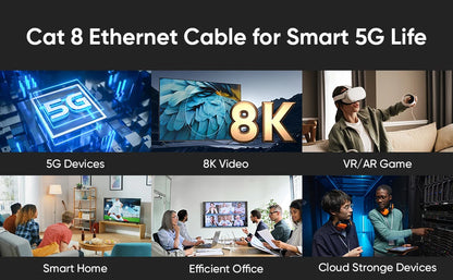 RDT long CAT 8 Flat Network Internet Cable 40Gbps LAN Cable Patch Cord for Modem Router Gaming PC PS4/5/6 Xbox