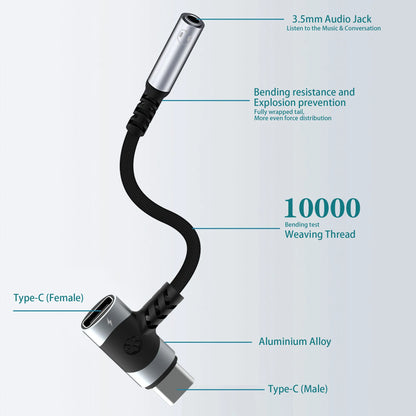 RDT USB C to 3.5mm earphones and charger adapter 2-in-1 C-type to Aux microphone jack, with PD 100W fast charging