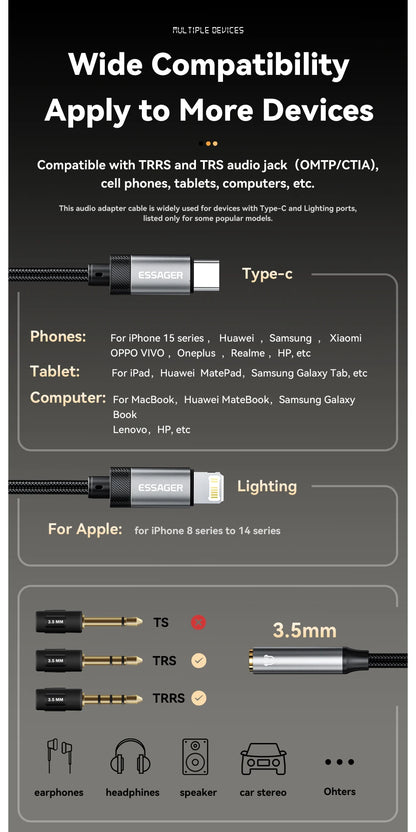 RDT Lightning Charger to 3.5mm jack Audio Adapter Headphone