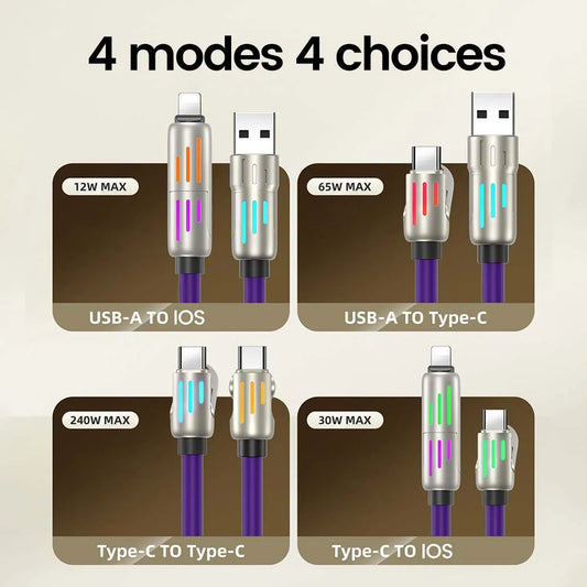 RDT 4 in 1 240W USB Type C Silicone Fast Charging Cable 5A USB Type C To Lightning Super Fast Charge Data Cable For iPhone 15 Xiaomi