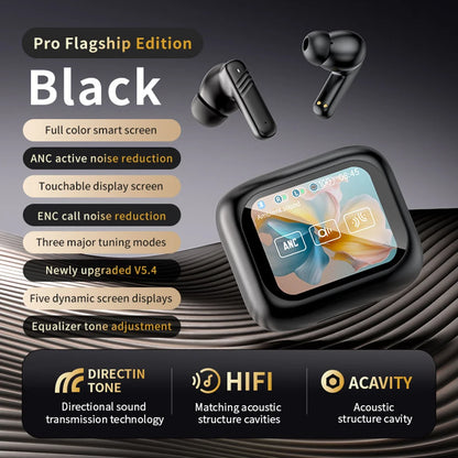 RDT New Full Touch Screen Headphones ANC Bluetooth 5.4 Noise Cancelling Earphones HiFi Stereo Wireless In-Ear ENC Earbuds With Mic