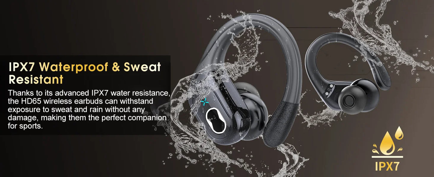RDT TWS Sports Earbuds Bluetooth 5.4 Bass Wireless Headphones LED, Touch Hands-free Earphone Noise Cancelling, Waterproof
