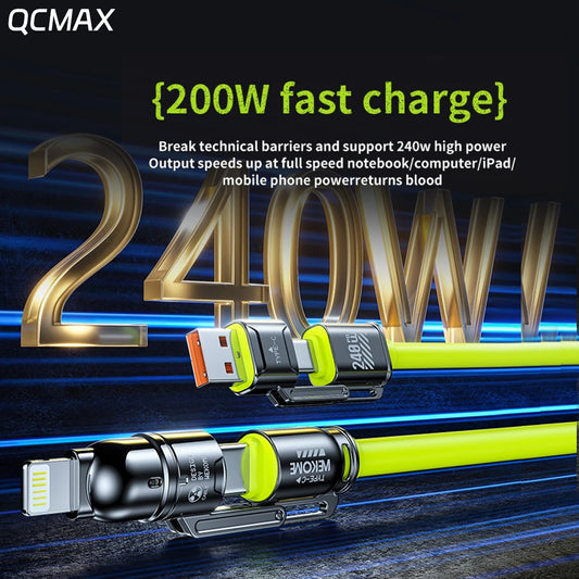 RDT 4-in-1 Cable 240W Super Fast Charging Multiple Functions for iPhone8-16 ProMax iPad Notebook