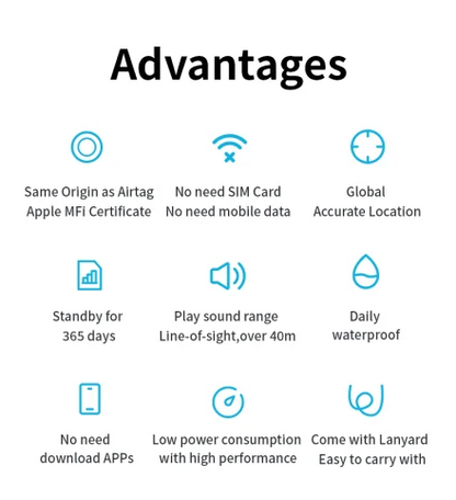 RDT Security Bluetooth GPS Tag Based on iphone Find My app Anti-lose Tracker Sound