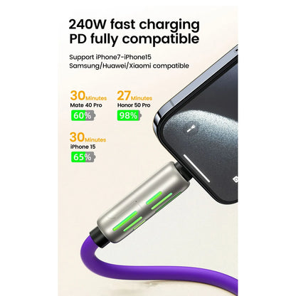 RDT 4 in 1 240W USB Type C Silicone Fast Charging Cable 5A USB Type C To Lightning Super Fast Charge Data Cable For iPhone 15 Xiaomi