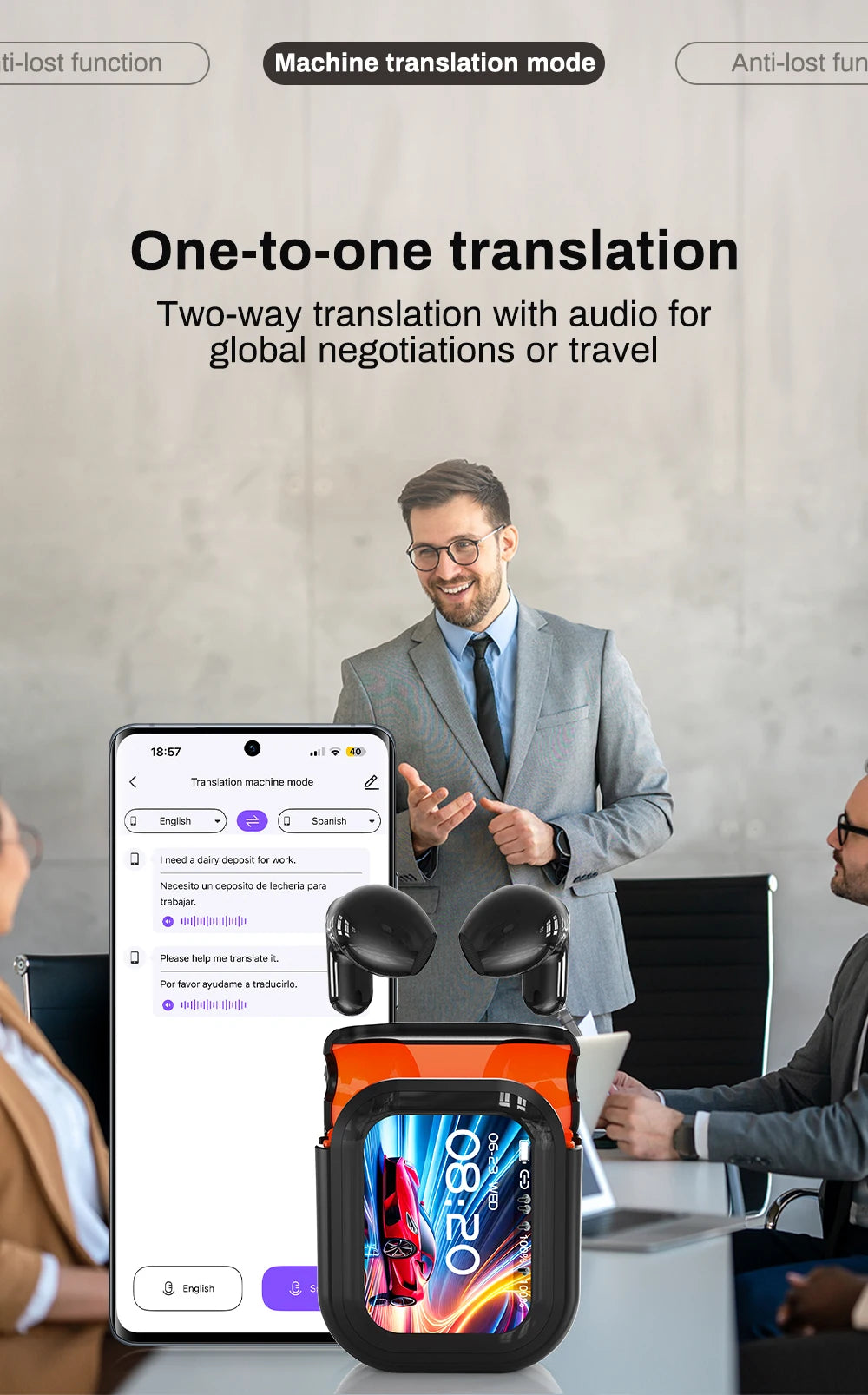RDT Translator HTC NE20 New Bluetooth 6.0 Wireless Headphones Translation Earphones IPX4 Waterproof Rating Long Battery Life