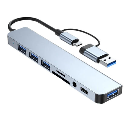 RDT 8 in 2 USB +Type C HUB Docking Station with 3.5mm Audio Jack Adapter Micro SD Card Reader Laptop Tablet Phone Disk