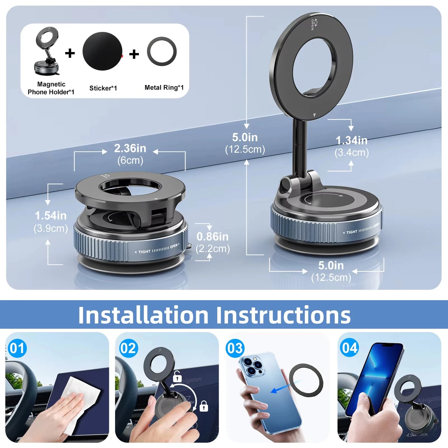 RDT Car Phone Magnetic Stand Rotate 360°