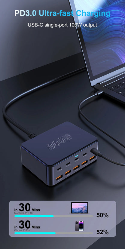 RDT 800W USB C Charger Multiport Fast Charging Station for iPhone 15 16