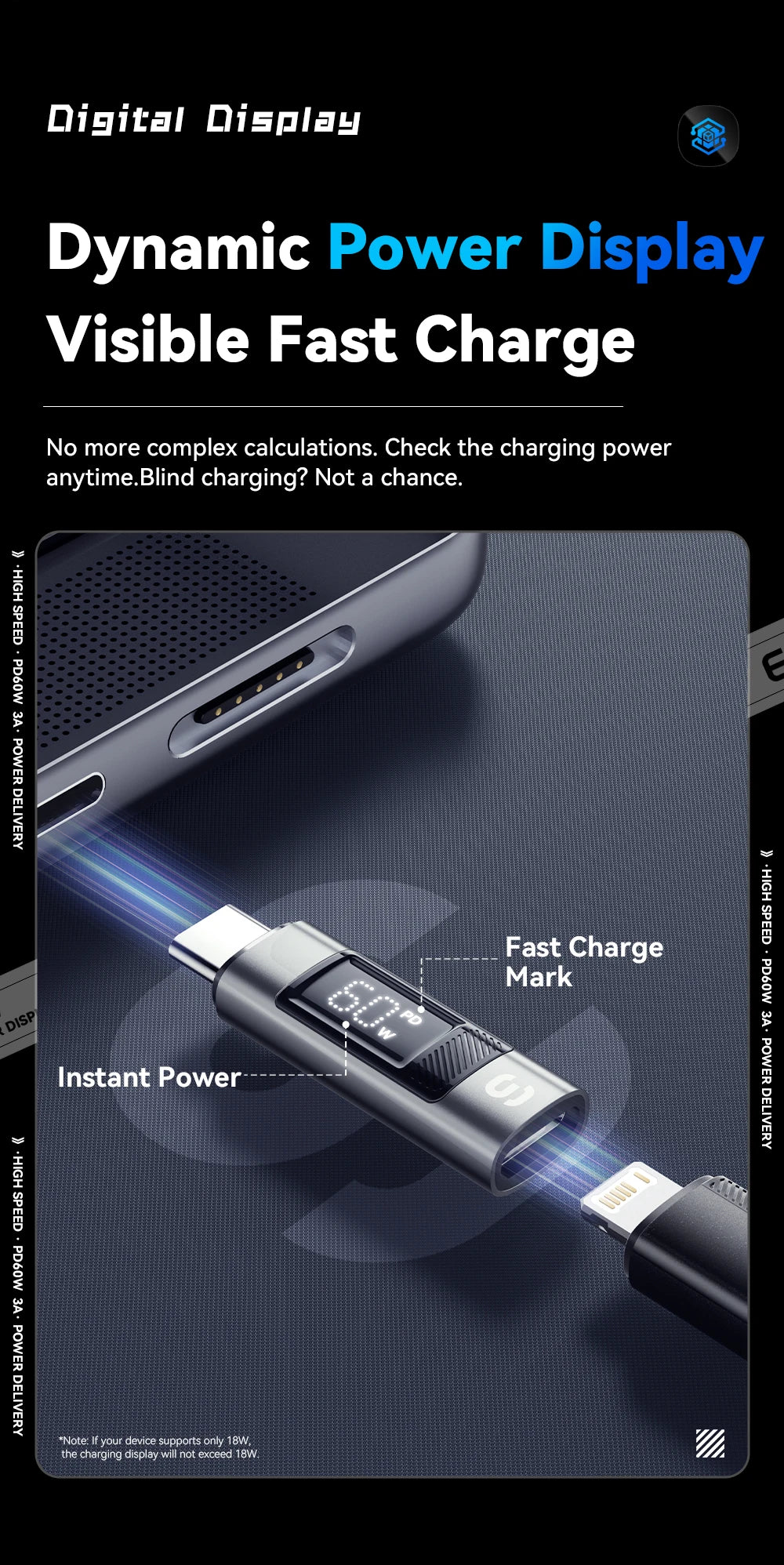 RDT Type C Adapter Digital Display PD 60W Fast Charging Lightning iPhone 16 15 14 13