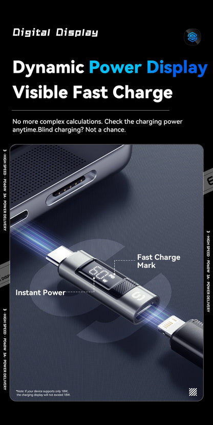 RDT Type C Adapter Digital Display PD 60W Fast Charging Lightning iPhone 16 15 14 13