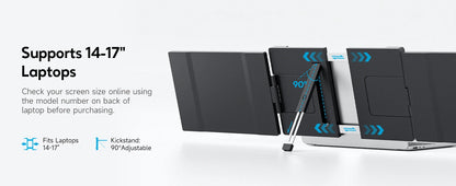 RDT Dopesplay Triple Dual Laptop Screen Extender FHD 1200P 14.1 inch Portable Monitors For Windows Mac Android Laptops 14-17.3inch