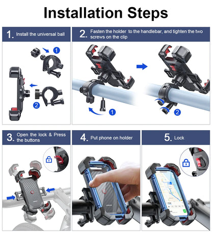 RDT Joyroom Bike Phone Holder 360° View Universal Bicycle Phone Holder for 4.7-7 inch Mobile Phone Stand Shockproof Bracket GPS Clip