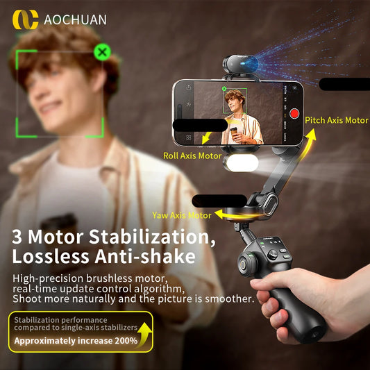 RDT 3-Axis Handheld Gimbal Phone Stabilizer with Extension Rod  8.0 Anti Shake Face Tracking for Phone Outdoor Shooting Vlog