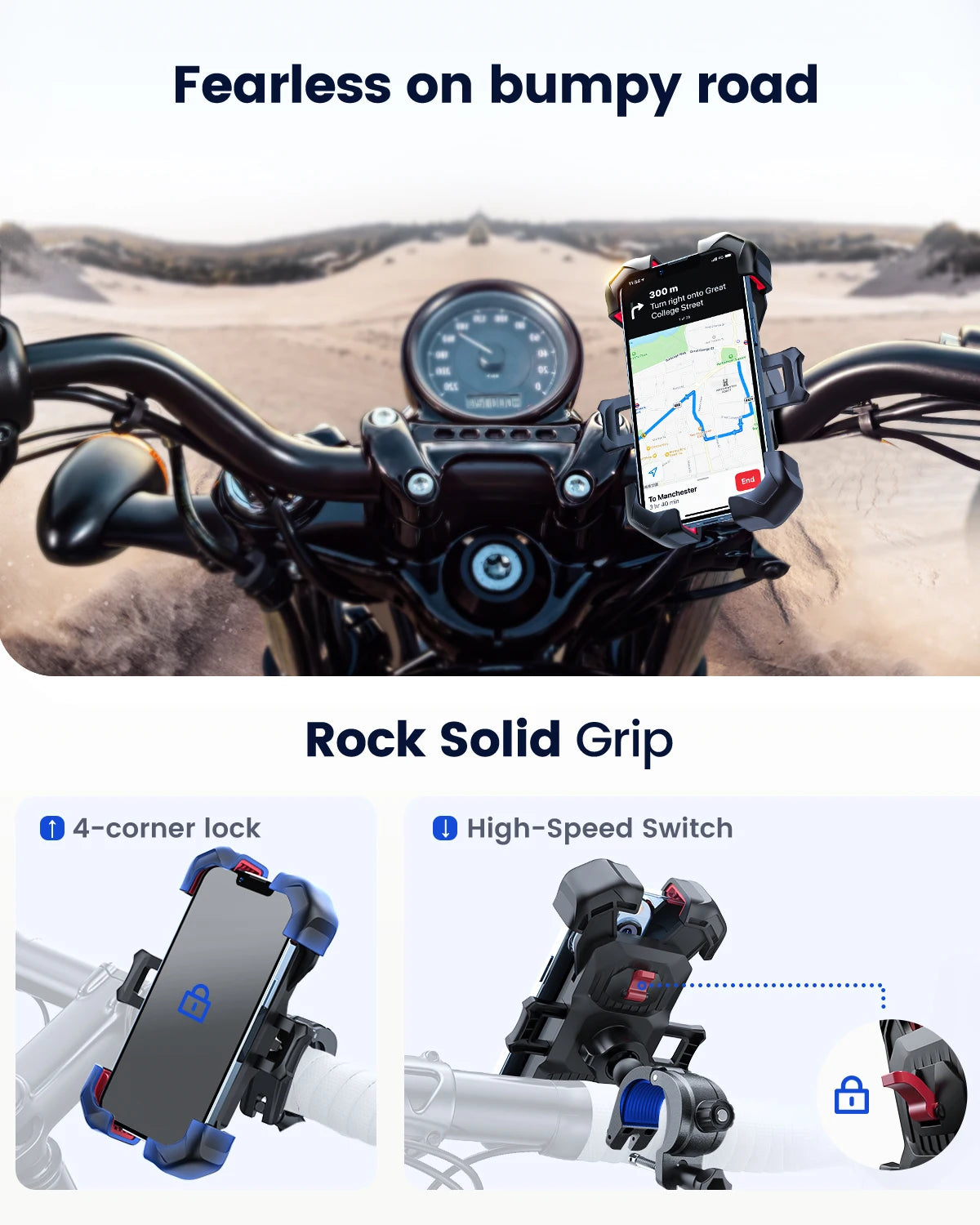 RDT Joyroom Bike Phone Holder 360° View Universal Bicycle Phone Holder for 4.7-7 inch Mobile Phone Stand Shockproof Bracket GPS Clip
