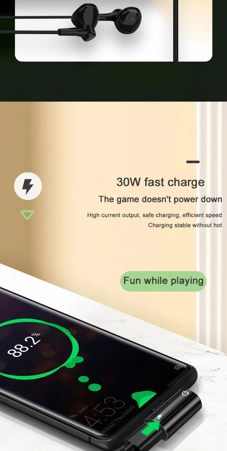 RDT USB Type C to 3.5mm Headphone and Charger Adapter 30W Fast Charging Splitter With Aux Audio