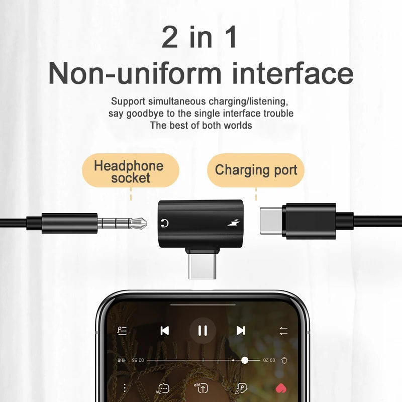 RDT USB Type C to 3.5mm Headphone and Charger Adapter 30W Fast Charging Splitter With Aux Audio