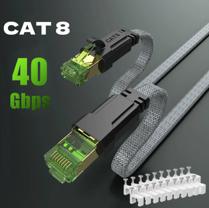 RDT long CAT 8 Flat Network Internet Cable 40Gbps LAN Cable Patch Cord for Modem Router Gaming PC PS4/5/6 Xbox