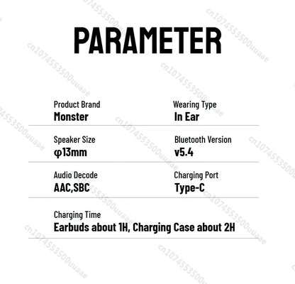 RDT Monster N-Lite 210 Mini Invisible Sports Earphones in-Ear Deep Bass Bluetooth 5.4 Waterproof Wireless Earbuds