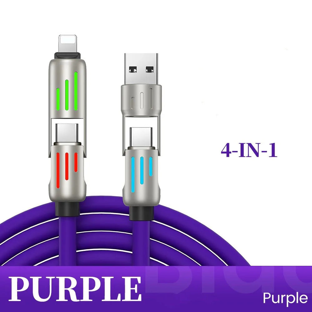 RDT 4 in 1 240W USB Type C Silicone Fast Charging Cable 5A USB Type C To Lightning Super Fast Charge Data Cable For iPhone 15 Xiaomi