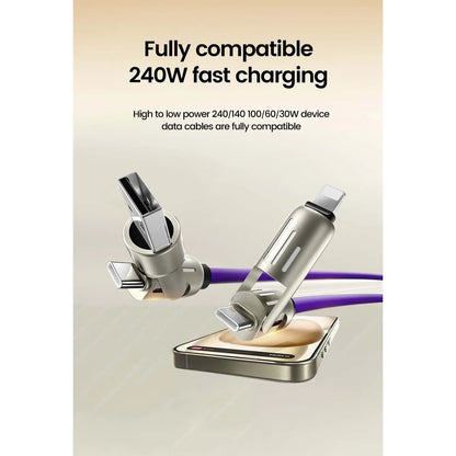 RDT 4 in 1 240W USB Type C Silicone Fast Charging Cable 5A USB Type C To Lightning Super Fast Charge Data Cable For iPhone 15 Xiaomi